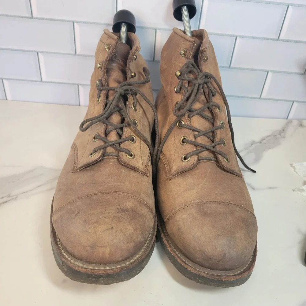 LL Bean Katahdin Iron Works Engineer Boots Brown Leather Cap Toe Mens 9.5 D